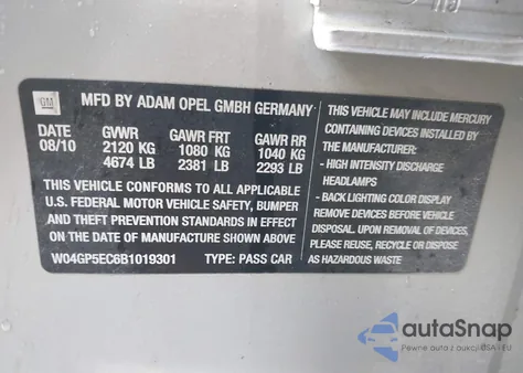 2011 Buick Regal Cxl Russelsheim z USA, uszkodzony, nr VIN W04GP5EC6B1019301